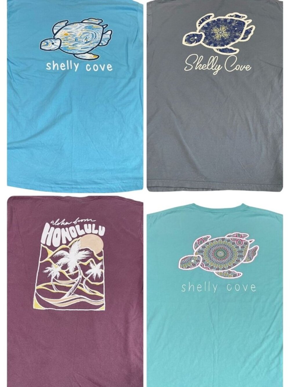 4 Comfort Colors Shelly Cove Turtle Graphic T Shirts L Lot Blue Burgundy Beach